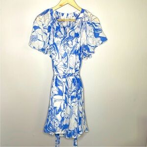 Anthropologie Blue and White Floral Mini Dress